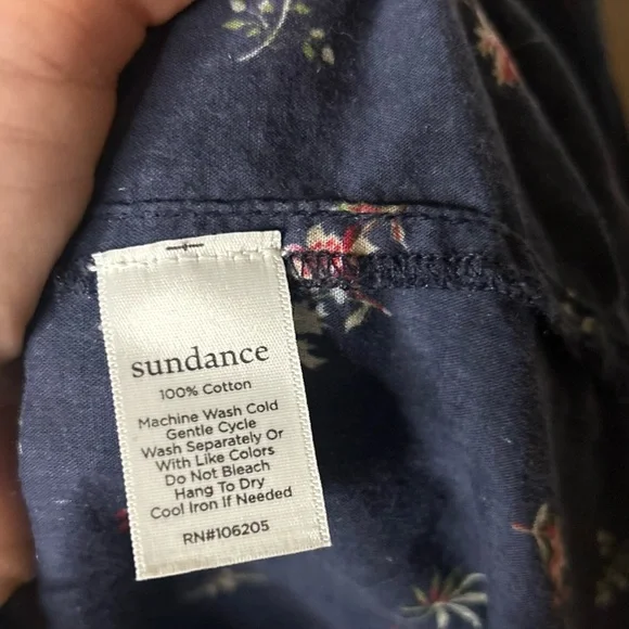 Sundance Navy Blue floral print half button down 100% cotton shirt - Picture 5 of 6